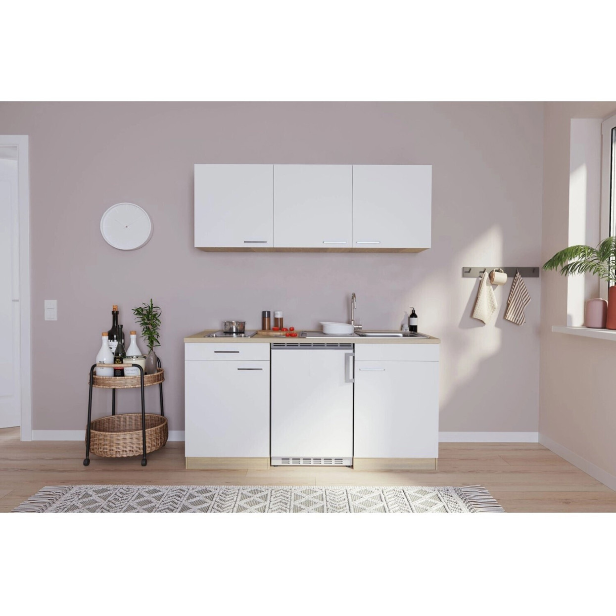 Respekta - Miniküche mit Elektrogerät KB150ESWC - Kühlbereich 68 L, Gefrierbereich 14 L, weiß