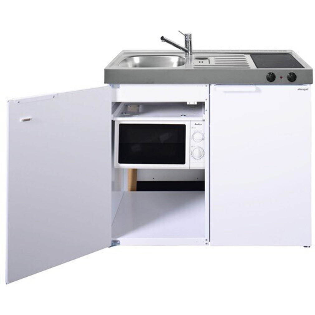 Stengel - Kitchenline Kompaktküche MKMC 100 - mit Glaskeramik-Kochfeld, Mikrowelle & 100 L Kühlbereich - weiß