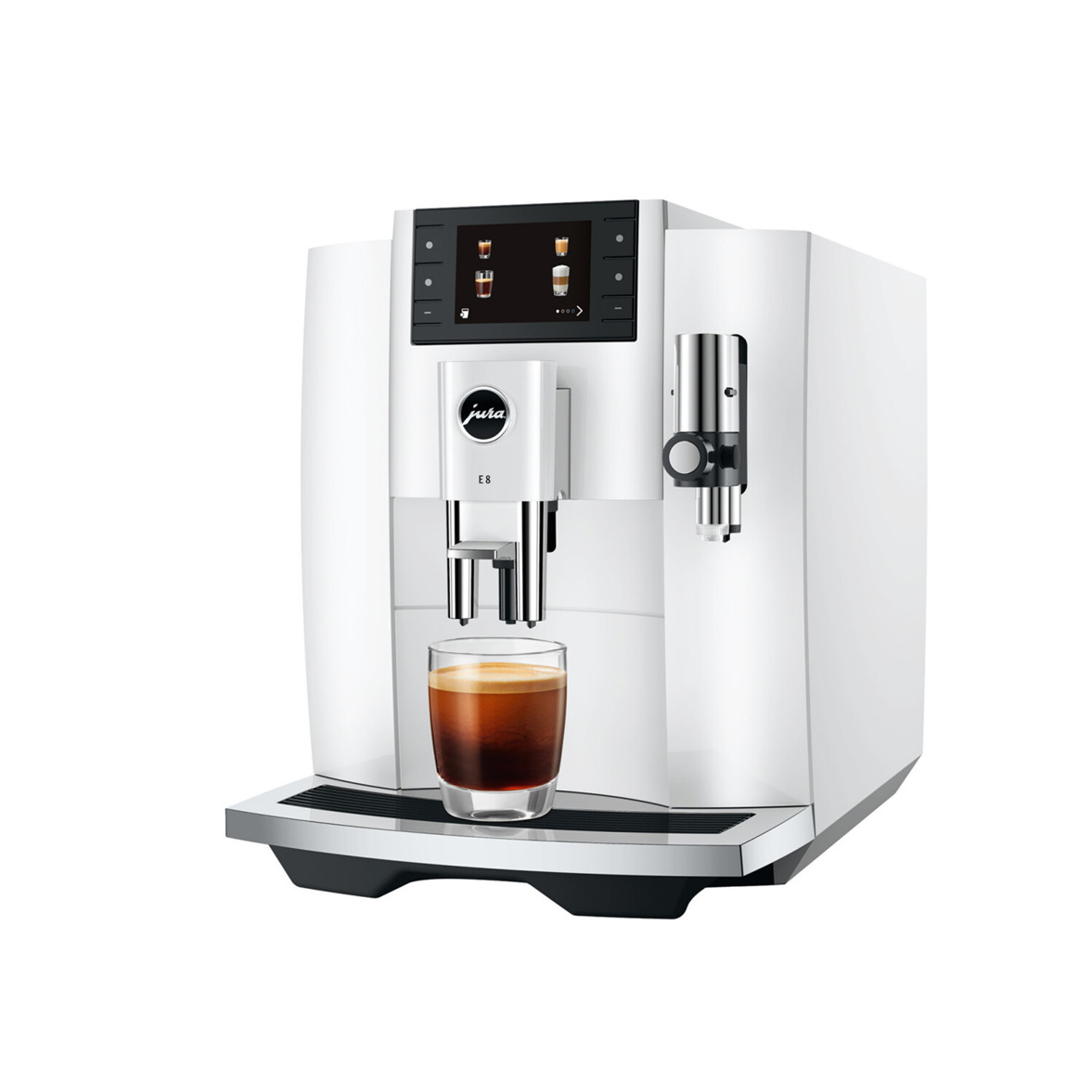 Jura E8 - Kaffeevollautomat Piano White - Kaffee, Milchschaum, One Touch Funktion