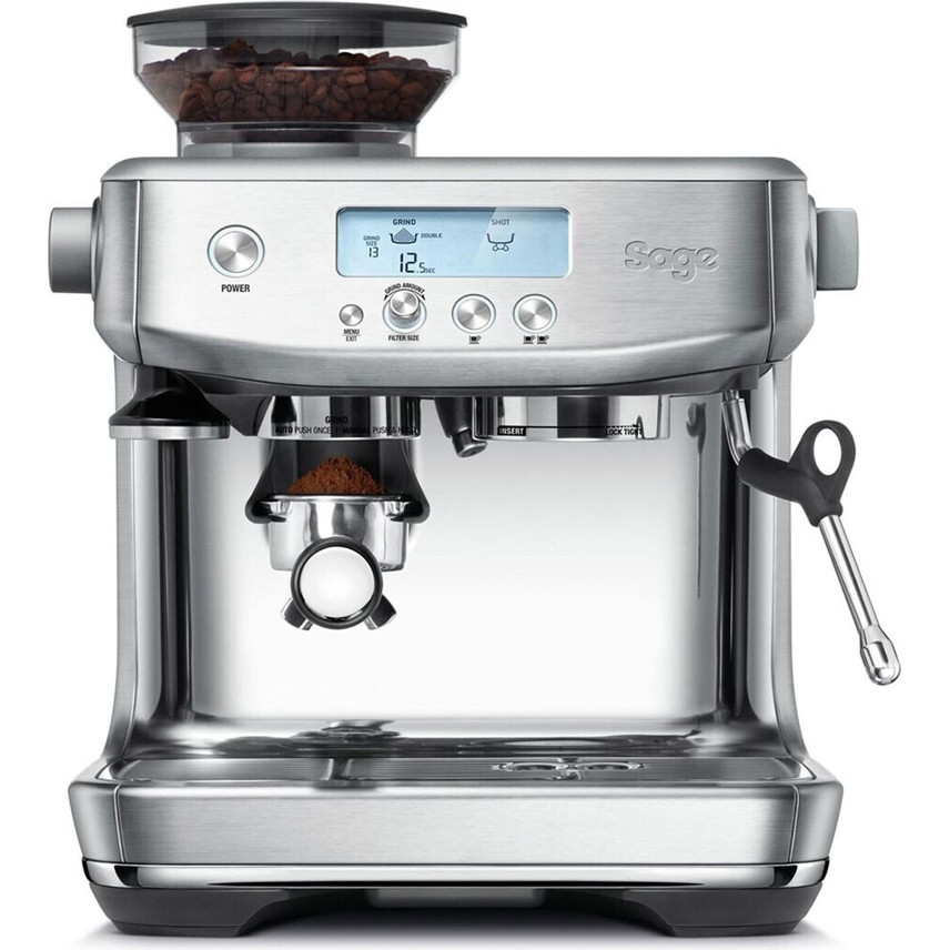 Sage - The Barista Pro - SES878BSS4GUK1 - Espressomaschine mit integriertem Mahlwerk, Siebträgermaschine, silber