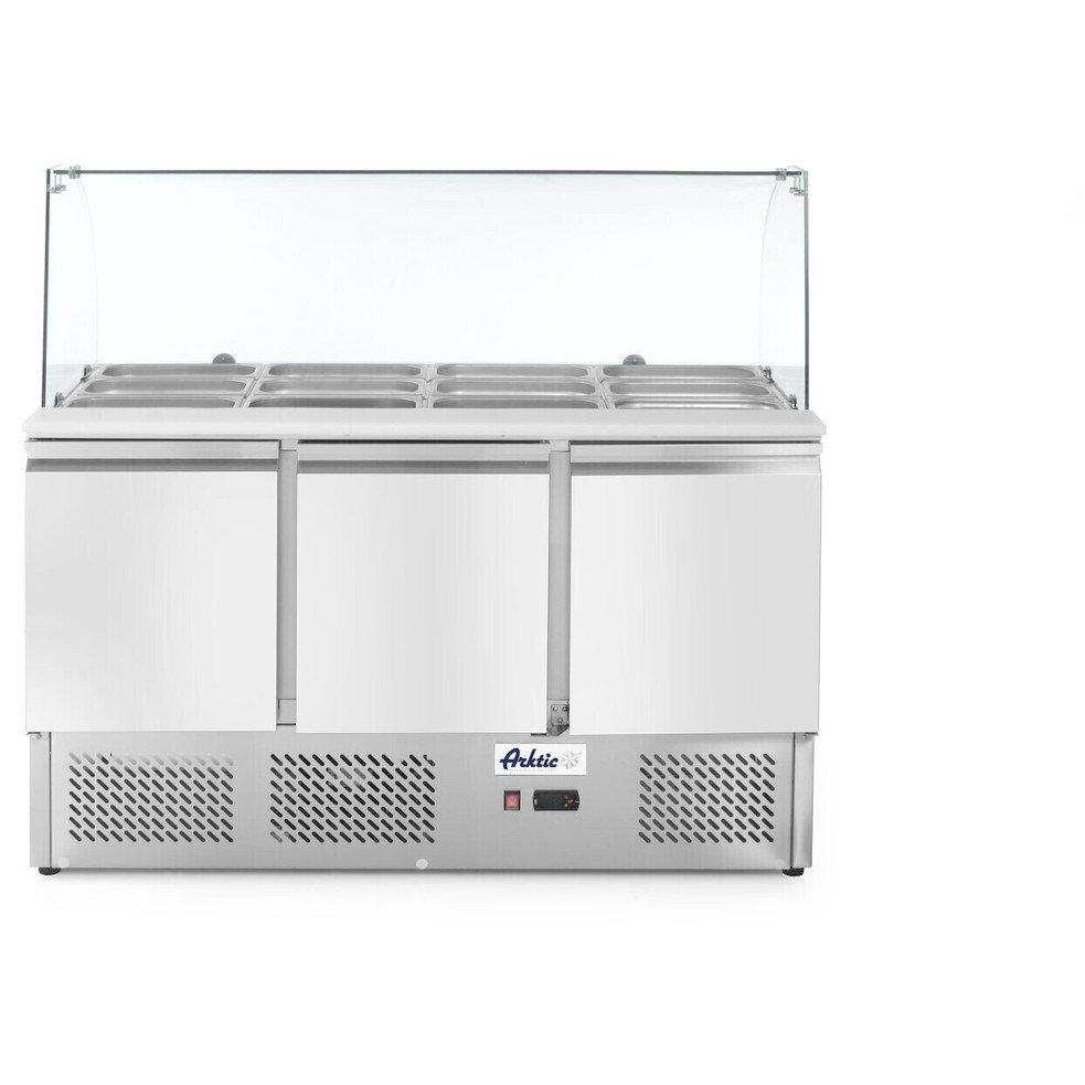 Hendi Saladette - Kühltisch dreitürig mit Glasdisplay 380L (232798) Edelstahl +2 bis +8 °C