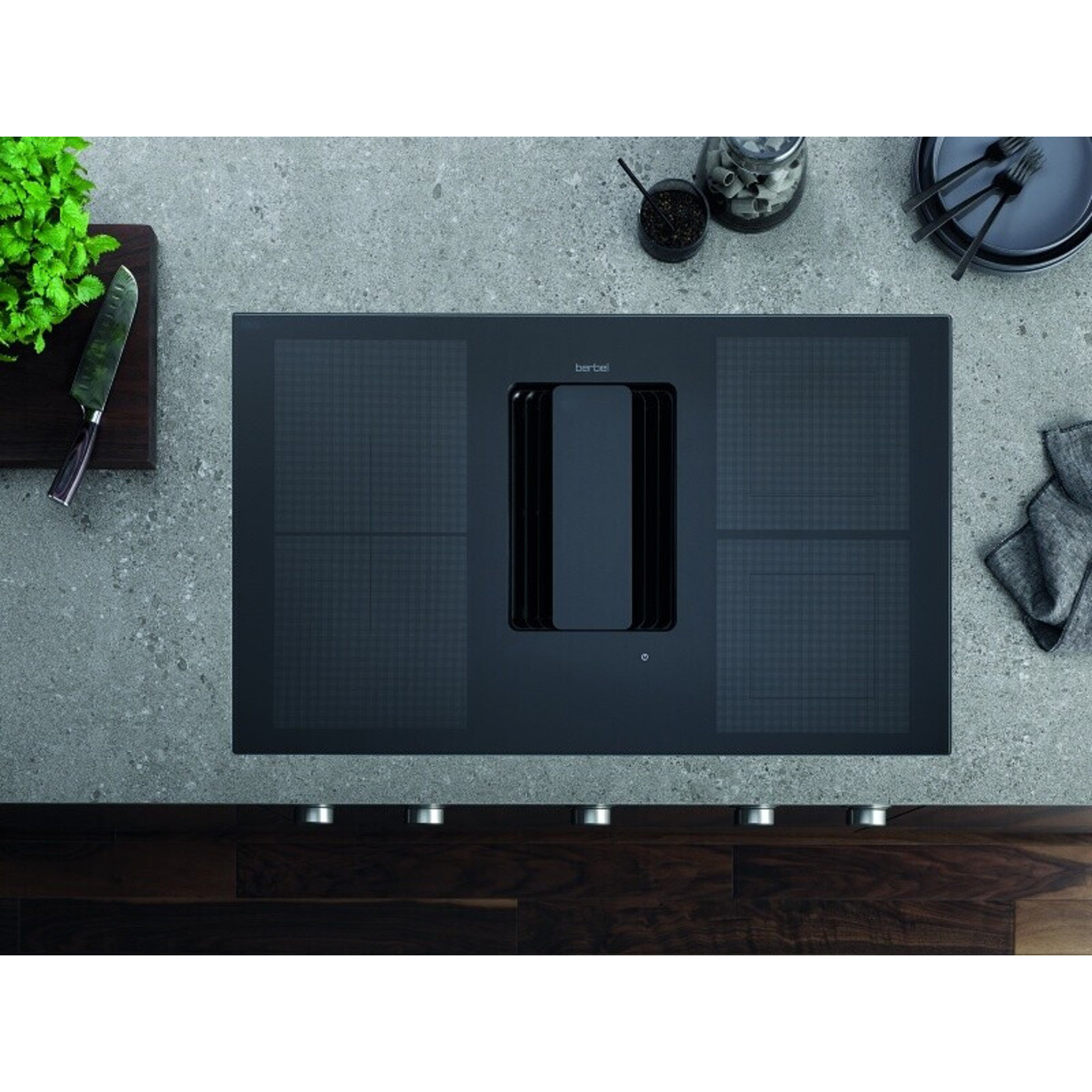 Berbel - Downline Infinity - BKA 90 DLI - Induktionskochfeld mit Dunstabzug - 90cm, schwarz, Slider, Touch-Control, 4 Kochzonen, 7030W