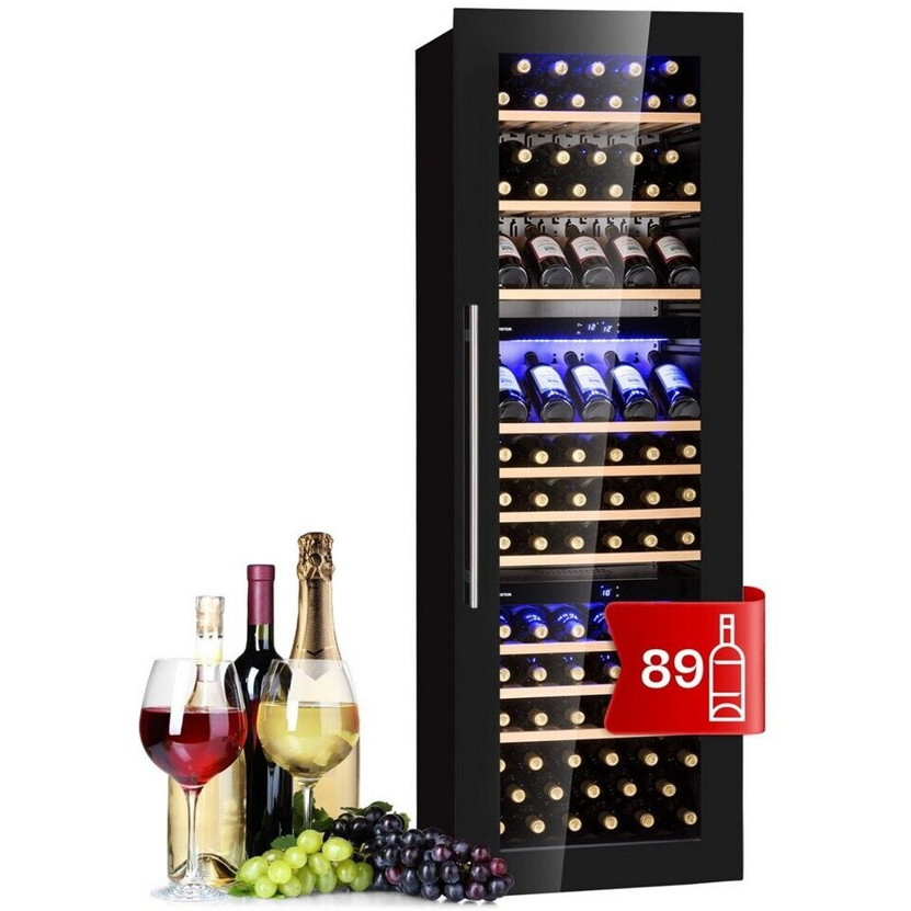 Klarstein - Vinsider 89 Trio - Weinkühlschrank - 145 Flaschen, Klimaschrank, 5-18 °C, 10 Holzlagerböden, Glastür, freistehend, schwarz