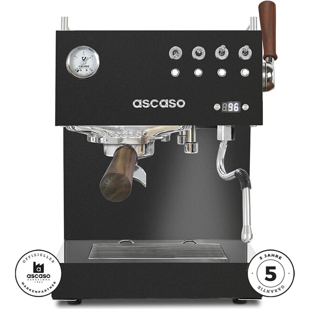 Ascaso - Steel Duo PID Espressomaschine - schwarz, PID Steuerung, Manometer, Holzgriffe, Zweikreiser, mit Milchaufschäumdüse