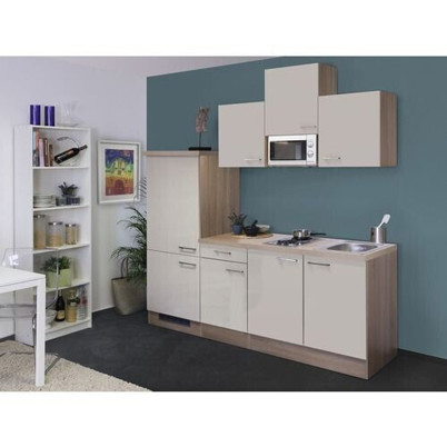 Flex-Well Küchenzeile Nepal 210 cm kaschmir creme mit Kühlschrank und Spüle