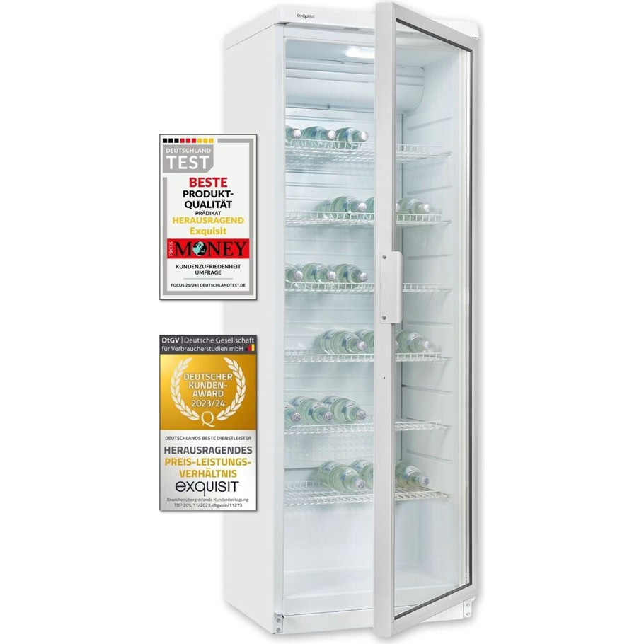 Exquisit - GKS350-1-GT-280D - Getränkekühlschrank - freistehend, Glastür, 320 Liter, weiß, 173 cm Höhe, 60 cm Breite