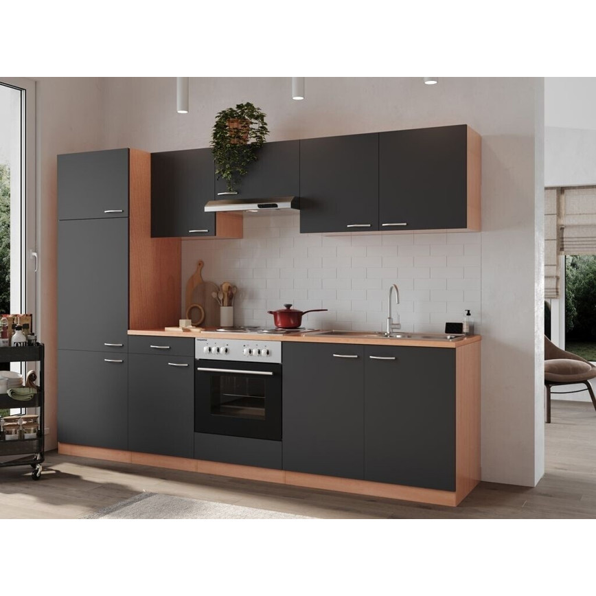 Respekta - Kompaktküche KKB270BGE - grau - 150 cm Breite, 68 L Kühlteil, Mikrowelle