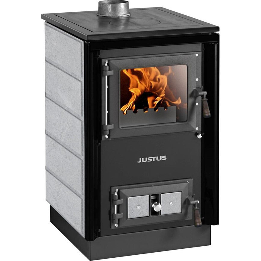Justus - Rustico-50 2.0 Stahlkochfeld mit Specksteinverkleidung - 7 kW - Holzherd