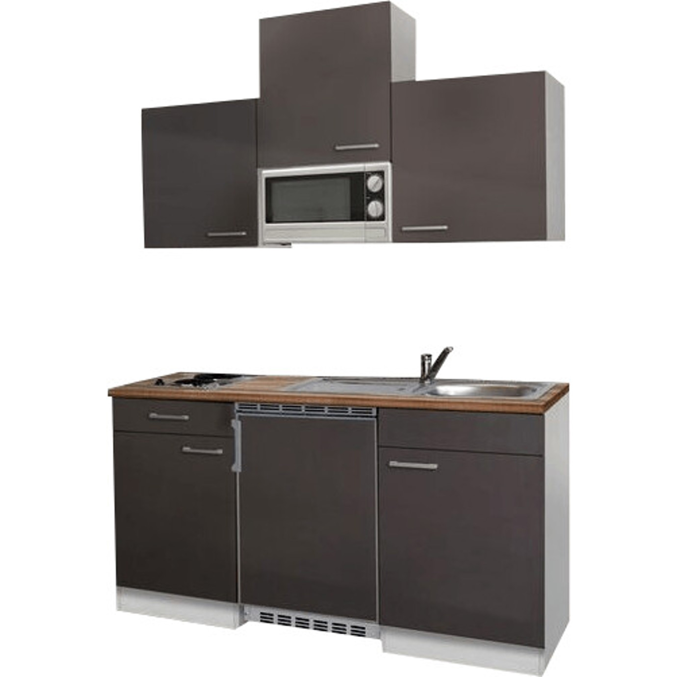 Respekta - Kompaktküche KB150WGMI - mit Kühlschrank, Schublade und Glaskeramikkochfeld, grau