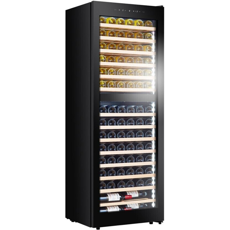 Kalamera - Weinkühlschrank - KRC-266BFG - 2 Zonen, 84 Flaschen, schwarz, Glastür, 15 Lagerböden, 2 Temperaturzonen