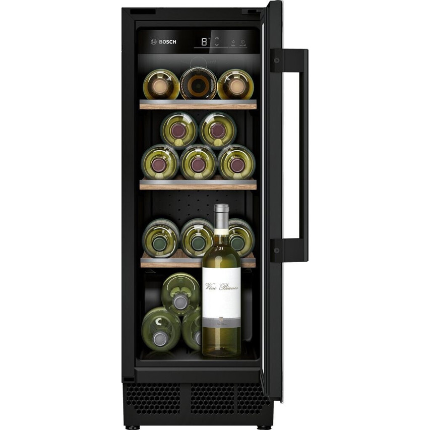 Bosch KUW20VHF0 Weinkühlschrank 58 L schwarz Glastür 3 Holzlagerböden 21 Flaschen 38 dB(A) Türanschlag wechselbar