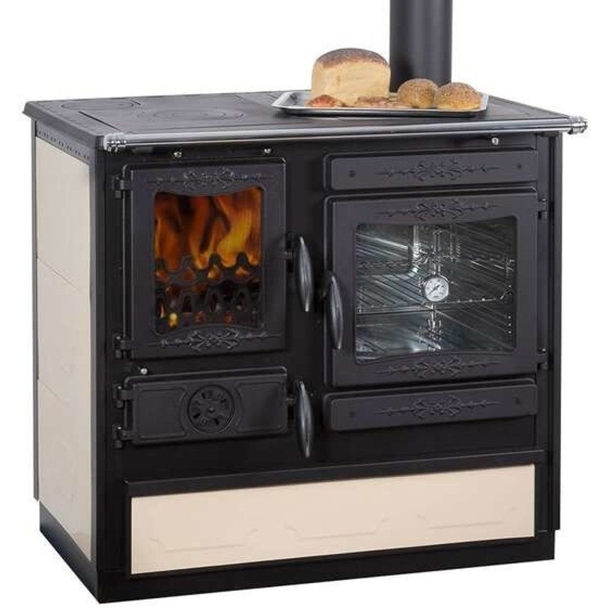 Globefire - Alhena 1027 - Holzherd creme mit 7 kW Heizleistung, rechtsseitigem Anschluss und Backofen