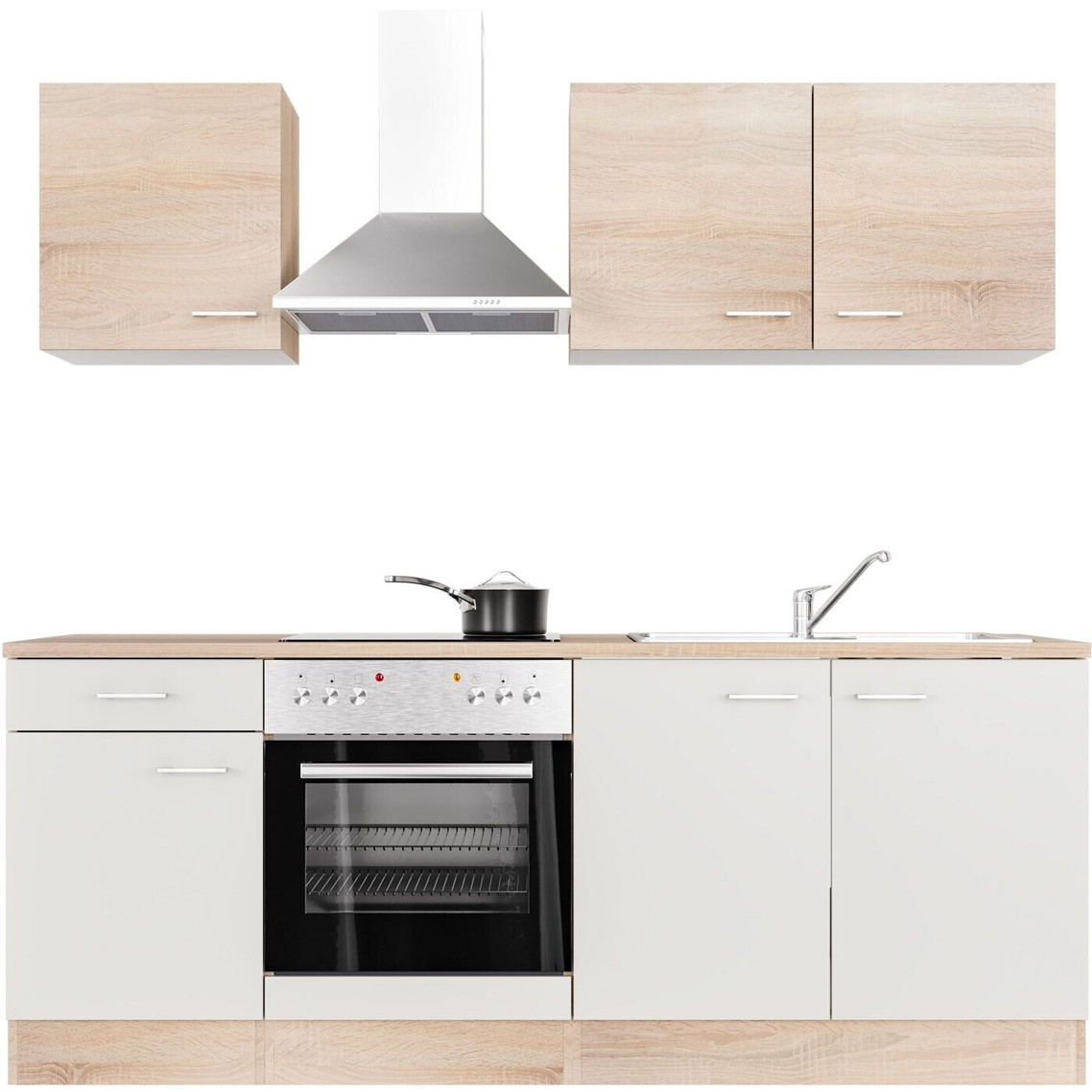 Flex-Well Samoa - Kompaktküche - 210 cm breit - 3 Farben - mit Glaskeramik-Kochfeld, mit Schublade