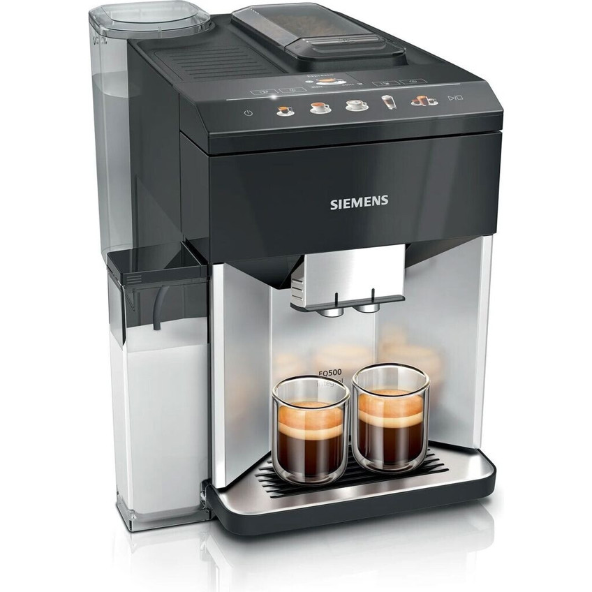 Siemens EQ.500 integral TQ513D01 Kaffeevollautomat mit Keramikmahlwerk, 15 bar, 1,7l Wassertank, Milchbehälter, schwarz/silber