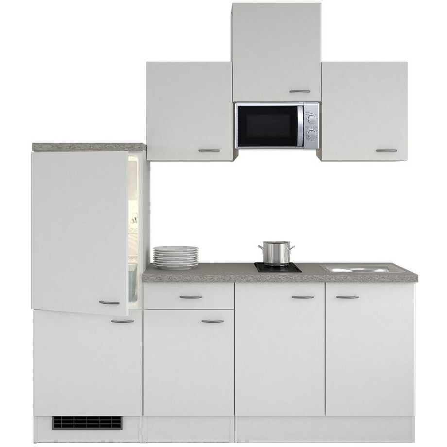 Flex-Well - Küchenzeile Wito 210cm - Kompaktküche mit Elektrogerät, weiß matt, mit Mikrowelle