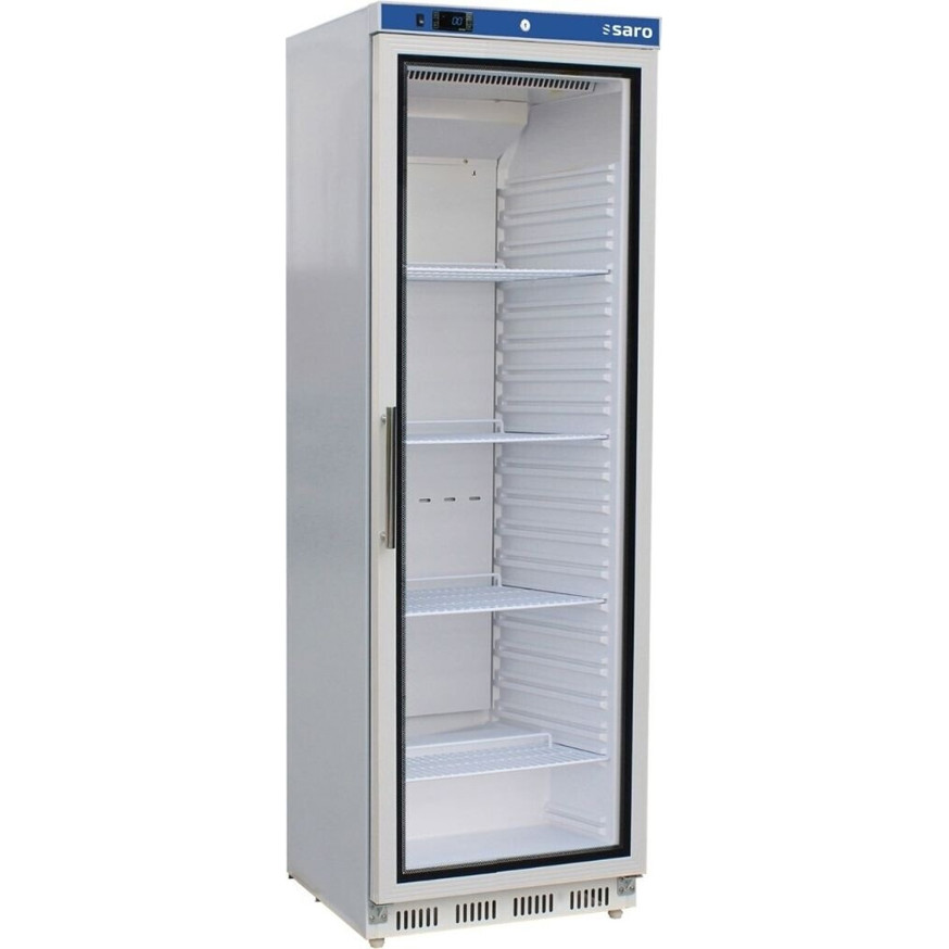 Saro - HK 400 GD - Gewerbekühlschrank - Glastür, freistehend, 350 Liter, weiß/silber