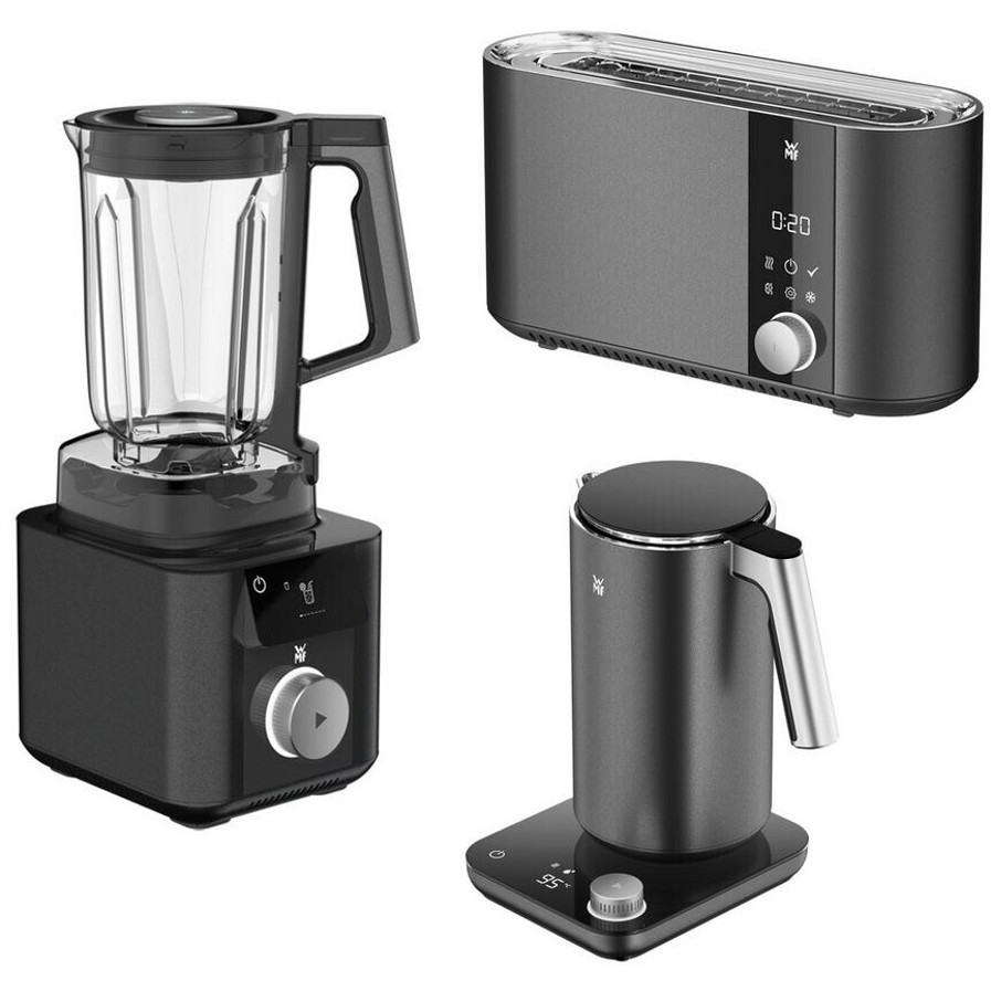 WMF Frühstücksset - Langschlitz Toaster, 1,3l Wasserkocher, Mixer - Edelstahl, schwarz
