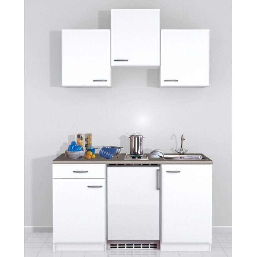 Flex-Well - Wito Kompaktküche - MSC4 - 150 cm weiß - mit Kühlschrank und Schublade