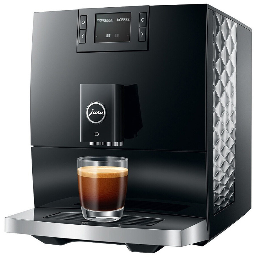 Jura C3 Piano Black 15599 EA Kaffeevollautomat mit Milchaufschäumsystem WLAN App-Steuerung 1,6l Wassertank 200g Bohnenbehälter 7 Mahlstufen 1450W 15 bar schwarz