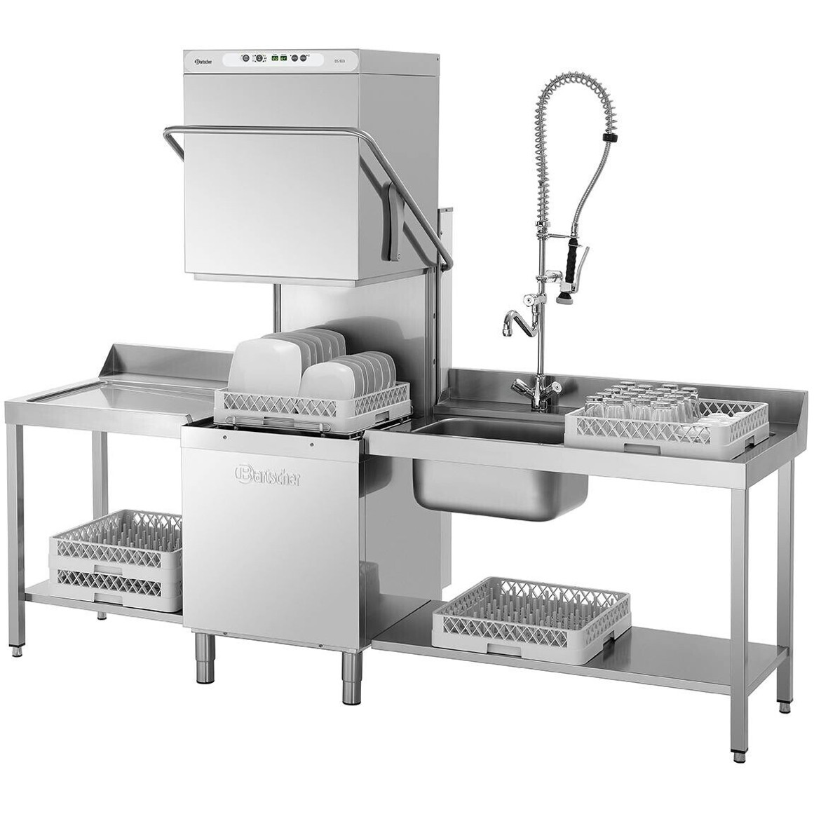 Bartscher - Durchschub-Spülmaschine DS 903 - Gastro-Spülmaschinen - silber, freistehend, Klarspüldosierpumpe