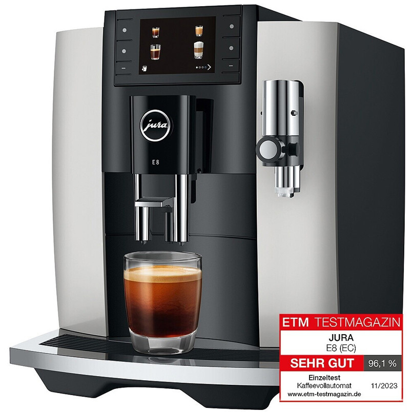 Jura E8 - Kaffeevollautomat Platin - Kaffee, Milchschaum, One Touch Funktion