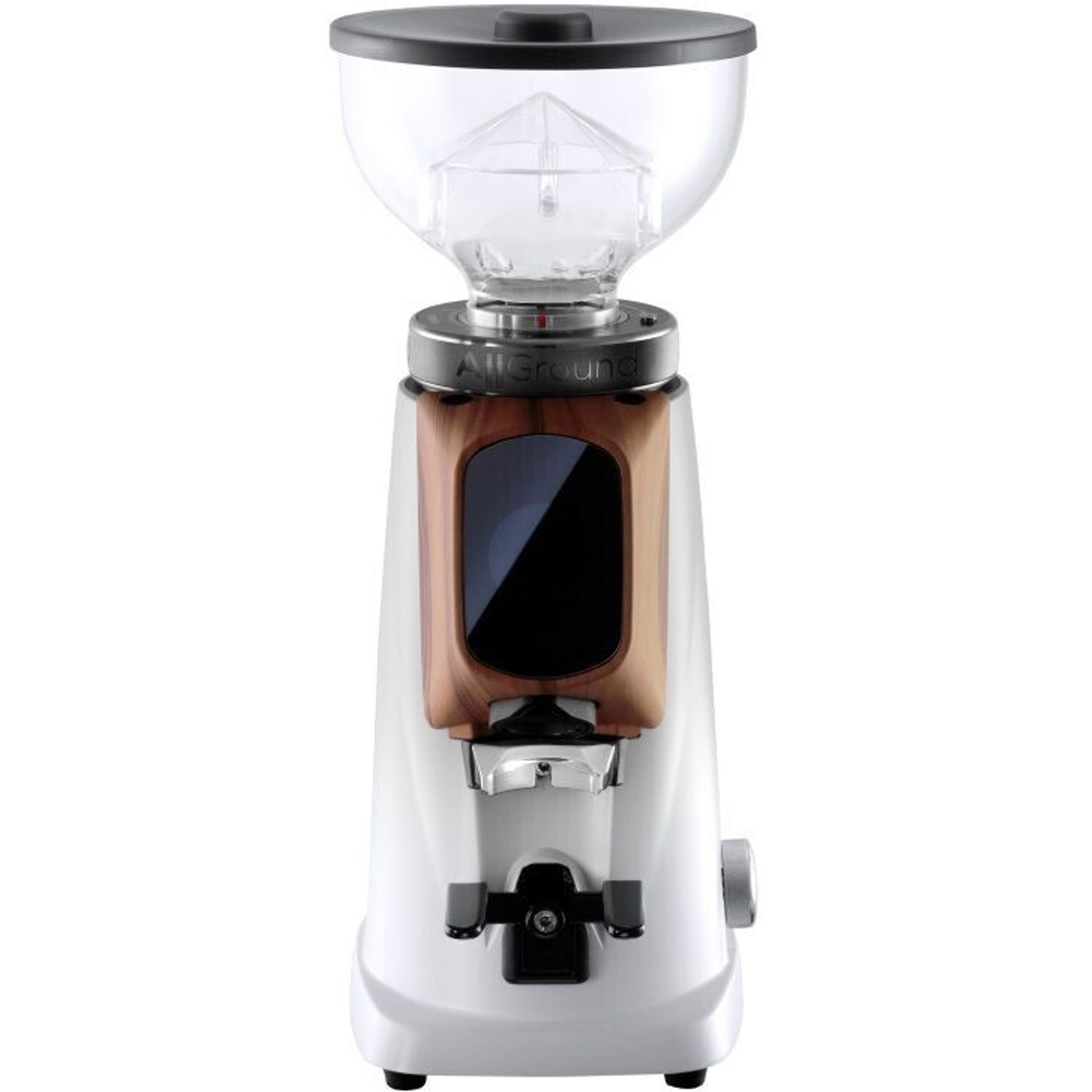 Fiorenzato AllGround Kaffeemühle - Arctic Weiß Walnuß Walnuss-Einfassung - Mahlwerk, Display