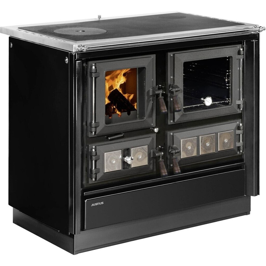 Justus - Rustico-90 2.0 rechts - Holzherd Stahl schwarz Festbrennstoffherd Zeitbrand 7,2 kW