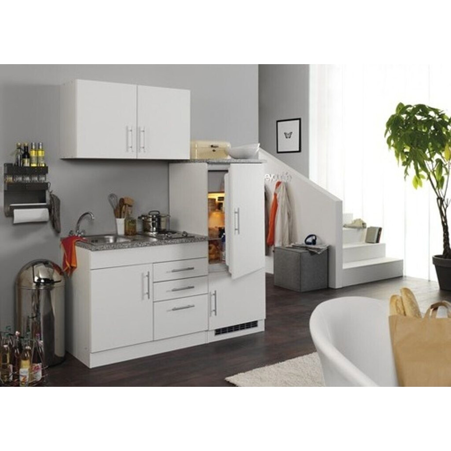 Held Möbel - Kompaktküche BERLIN - 160 cm Breite - Weiß - mit Kühlschrank