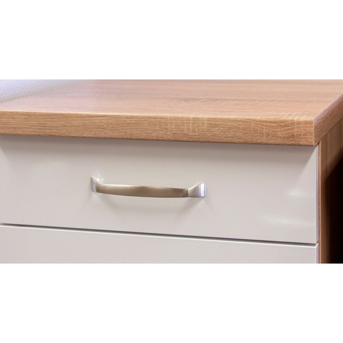 Flex-Well - Valero Kompaktküche mit Elektrogerät - 150 cm - weiß, braun, mit Kühlschrank, mit Kochfeld