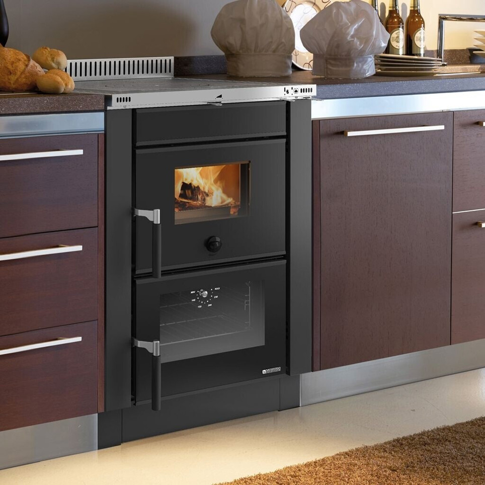 La Nordica - Vicenza Evo Dauerbrandherd Anthrazit - Gusseisen,Edelstahl, Keramik, Backofen, Scheibenspülung, Sichtfenster, Thermometer, 6 kW