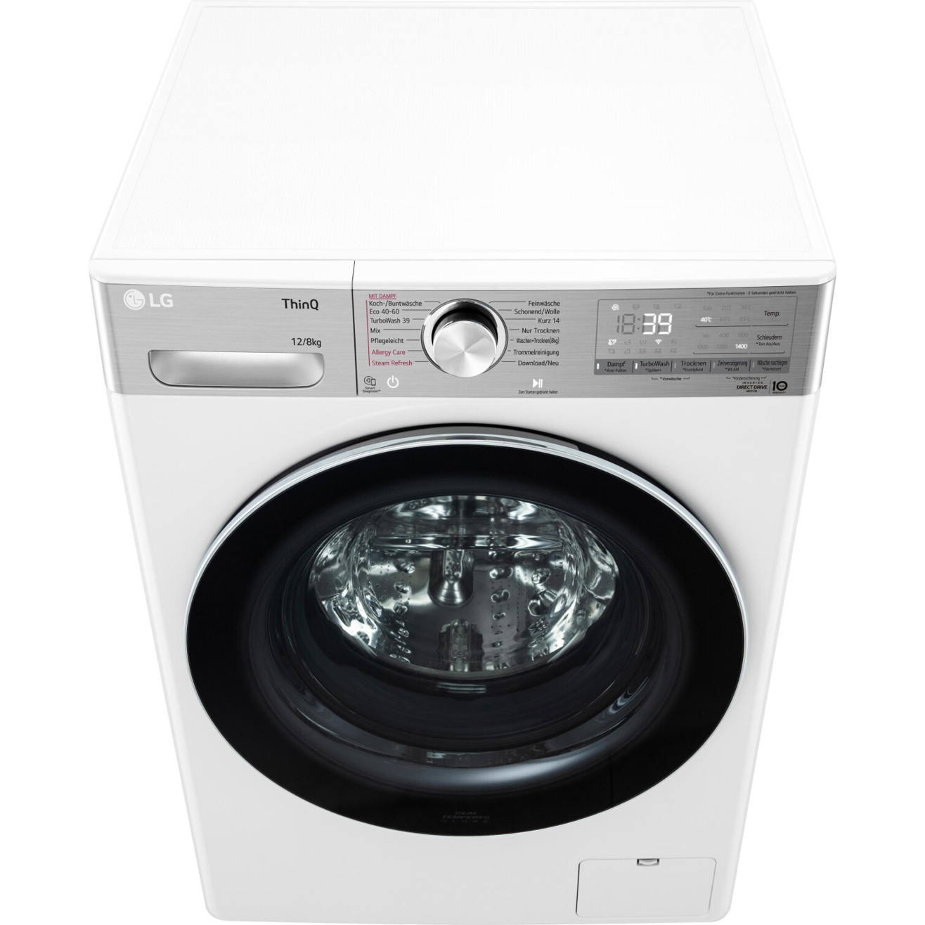LG - Waschtrockner V9WD128H2 - 12 kg Waschen, 8 kg Trocknen, 1400 U/min, Inverter-Motor, weiß