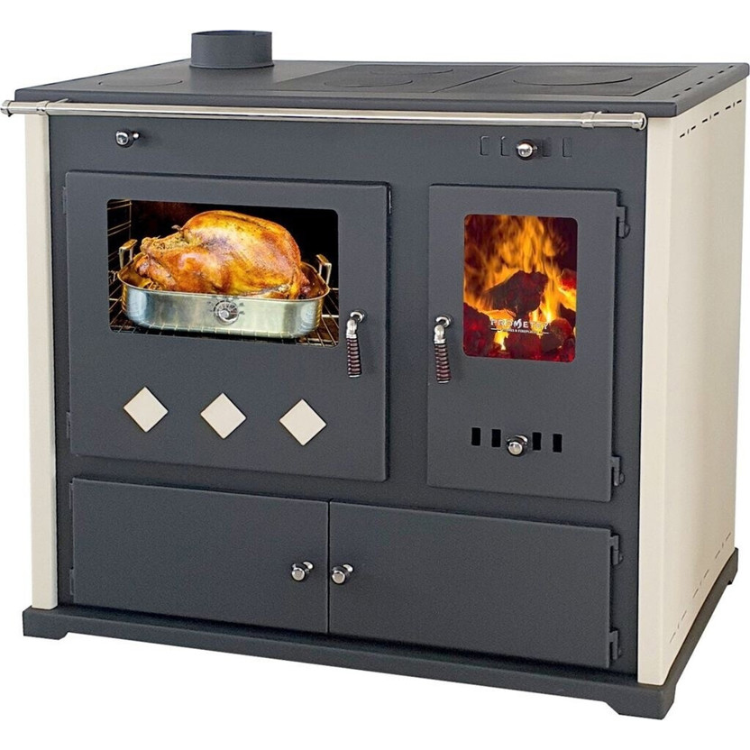 Prometey - Pracktik Lux - Holzherd mit 9,5 kW Heizleistung und optionalem Backofen in schwarz/beige