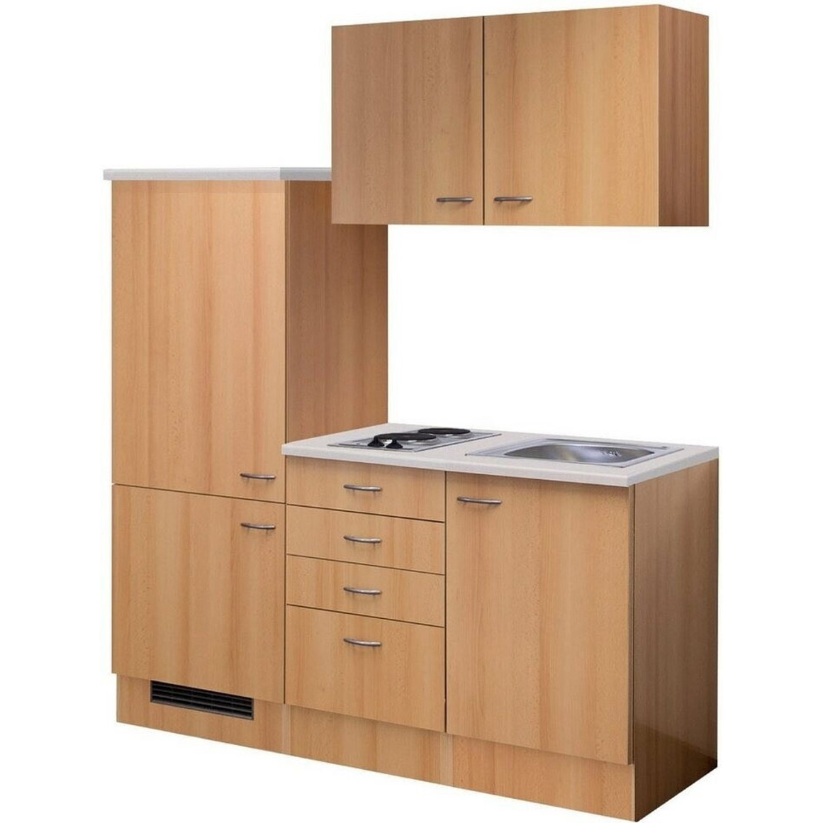 Flex-Well - Kompaktküche 160 cm - NANO - mit Spüle, Buche