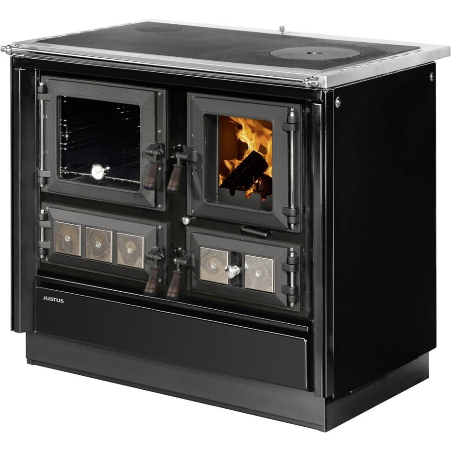 Justus - Rustico-90 2.0 links - Holzherd mit Stahl - schwarz, 7 kW, Zeitbrand