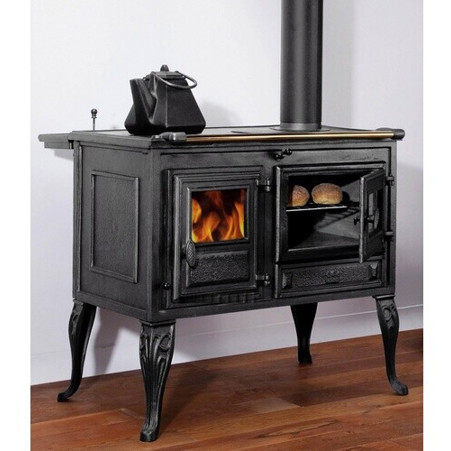 Globefire - Titan Holzherd schwarz 7 kW Dauerbetrieb mit Gusseisenkochfeld