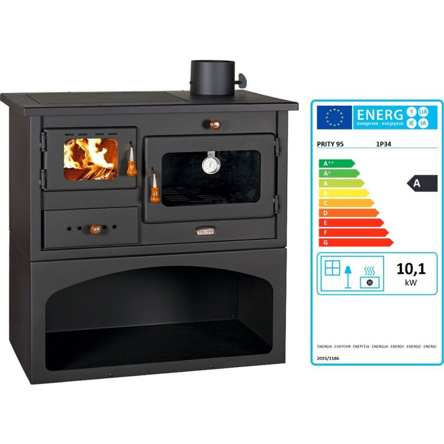 Prity - Holzherd Mia - Prity Mia 1p34 - Festbrennstoffherd schwarz Kochfeld Gusseisen Thermometer 75x45x80cm