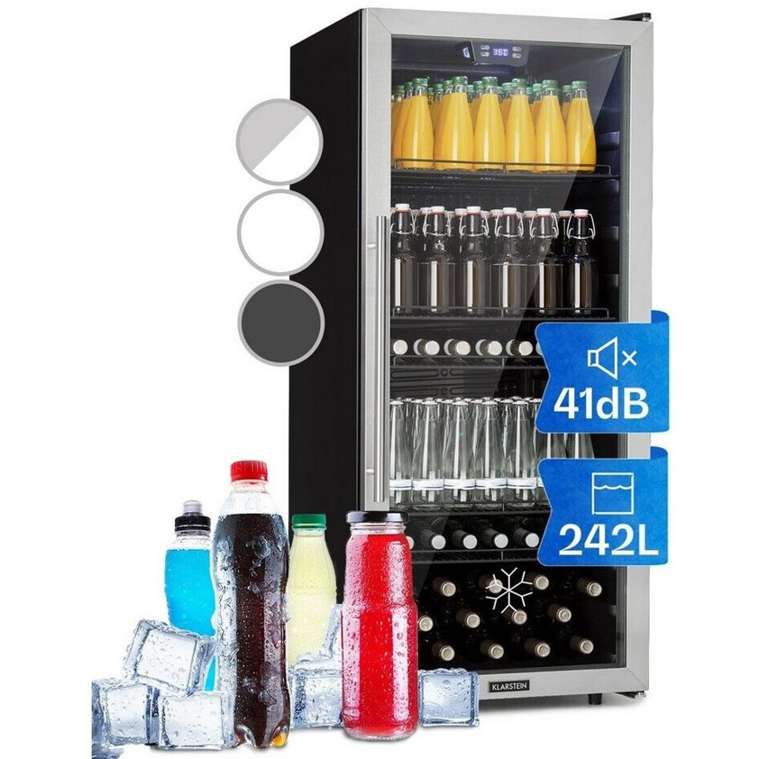 Klarstein Beersafe 7XL Getränkekühlschrank 10045901 Glastür schwarz, silber 242 L