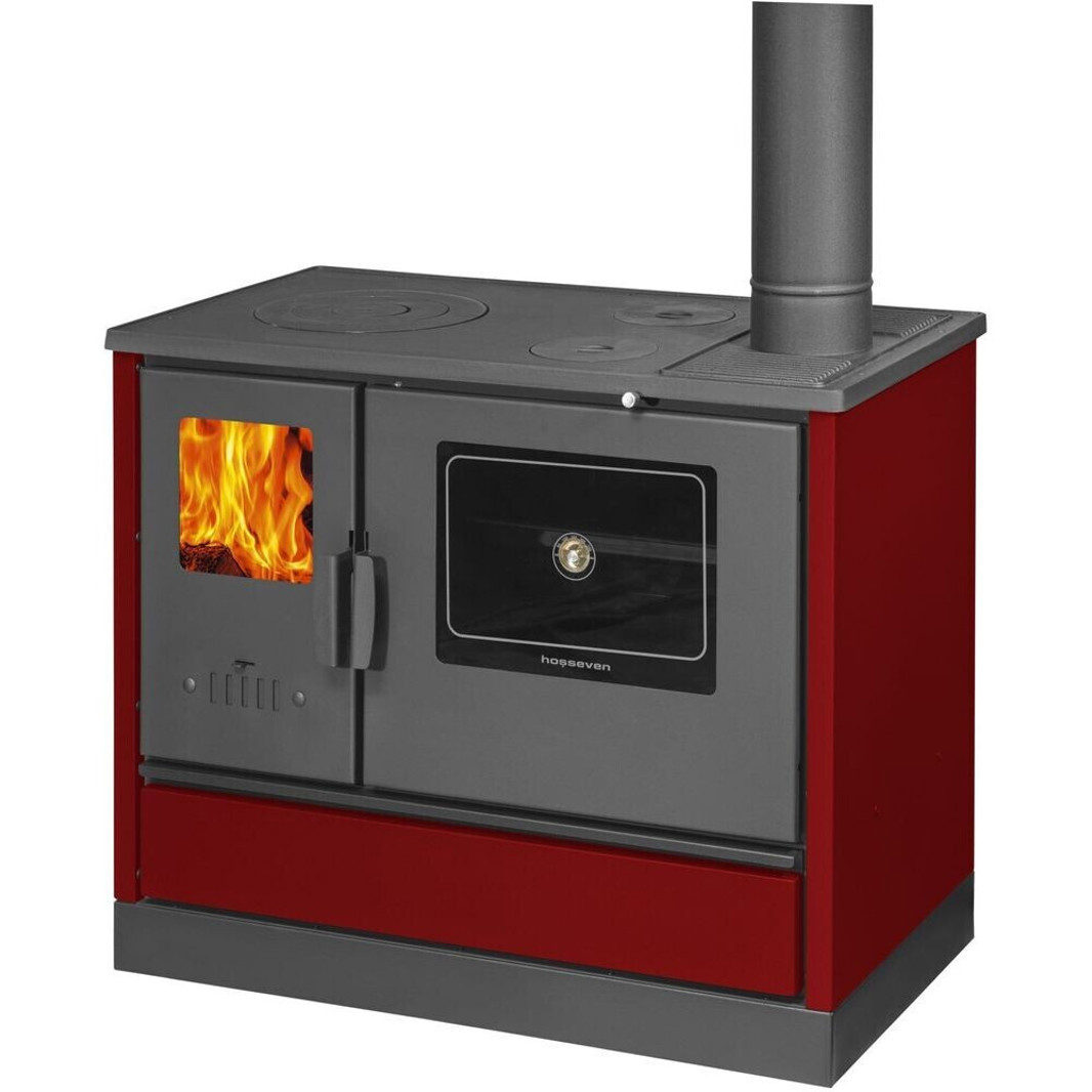 Møby24 - Holzherd mit Dauerbetrieb - Model 4020 - bordeaux, braun, Scheibenspülung