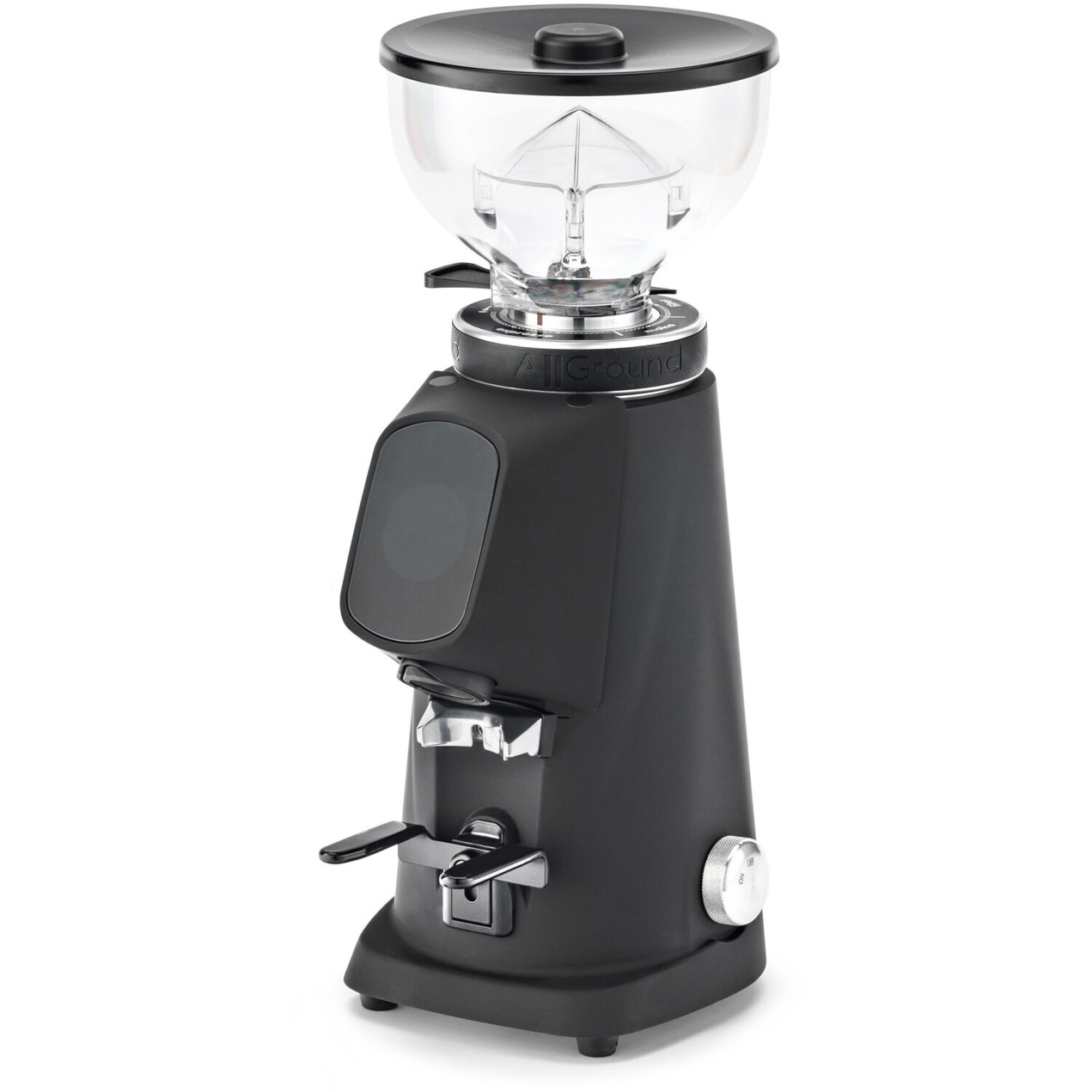 Fiorenzato - AllGround elektrische Kaffeemühle - 230V Deep Black Matt - Dosierbehälter, Mahlwerk, Display, 250 Watt