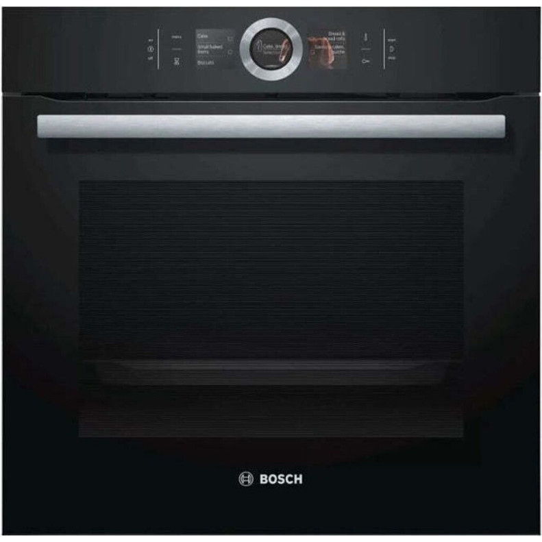 Bosch HBG7741B1 - Serie 8 Elektrobackofen 71L Pyrolyse WLAN Alexa kompatibel Große Nische 5 Betriebsarten 14SSC Turbo Boost Timer Schnellvorheizen 30-300°C Türverriegelung Kindersicherung Kühlgebläse mit Zubehör: Backblech, Kombirost, Universalpfanne