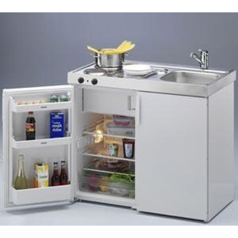 Stengel - Miniküche MK 100 - Kompaktküche mit Elektrogerät, 100 cm Breite, mit Unterbauschrank, mit Kühlschrank, mit Edelstahlspüle, mit Kochfeld