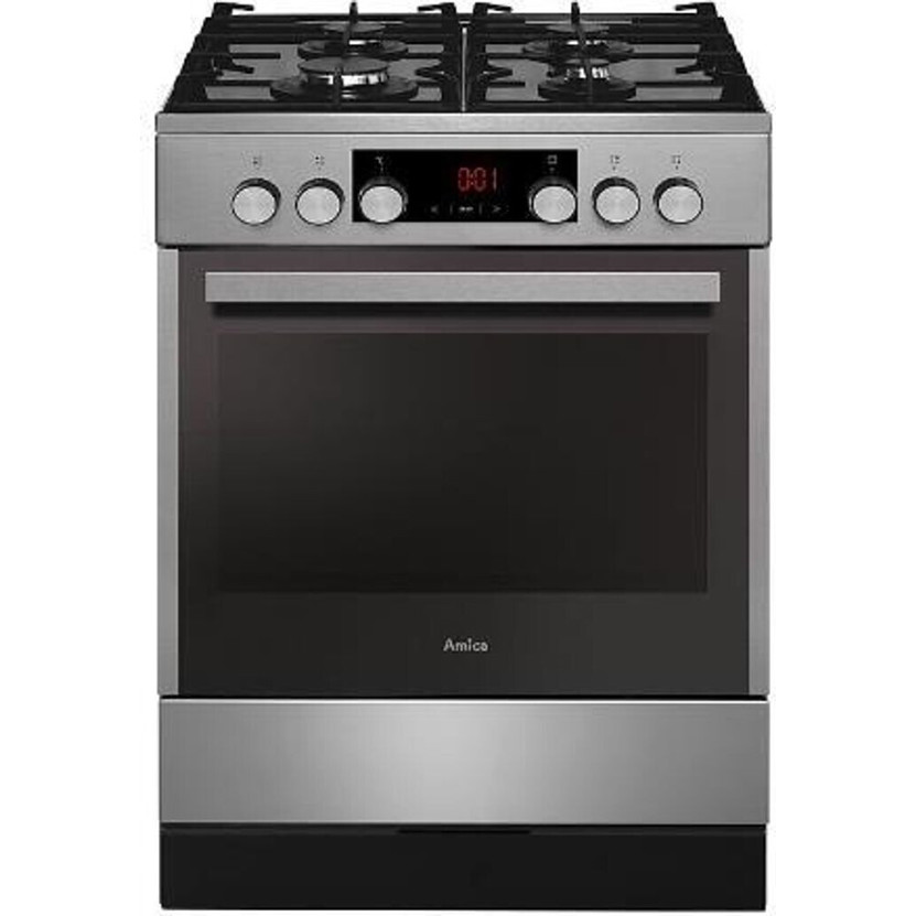Amica - Standherd SHEG 914 121 E - 4 Kochstellen, Gaskochfeld, 60 cm, silber, 65 Liter, Timer, Schnellaufheizung