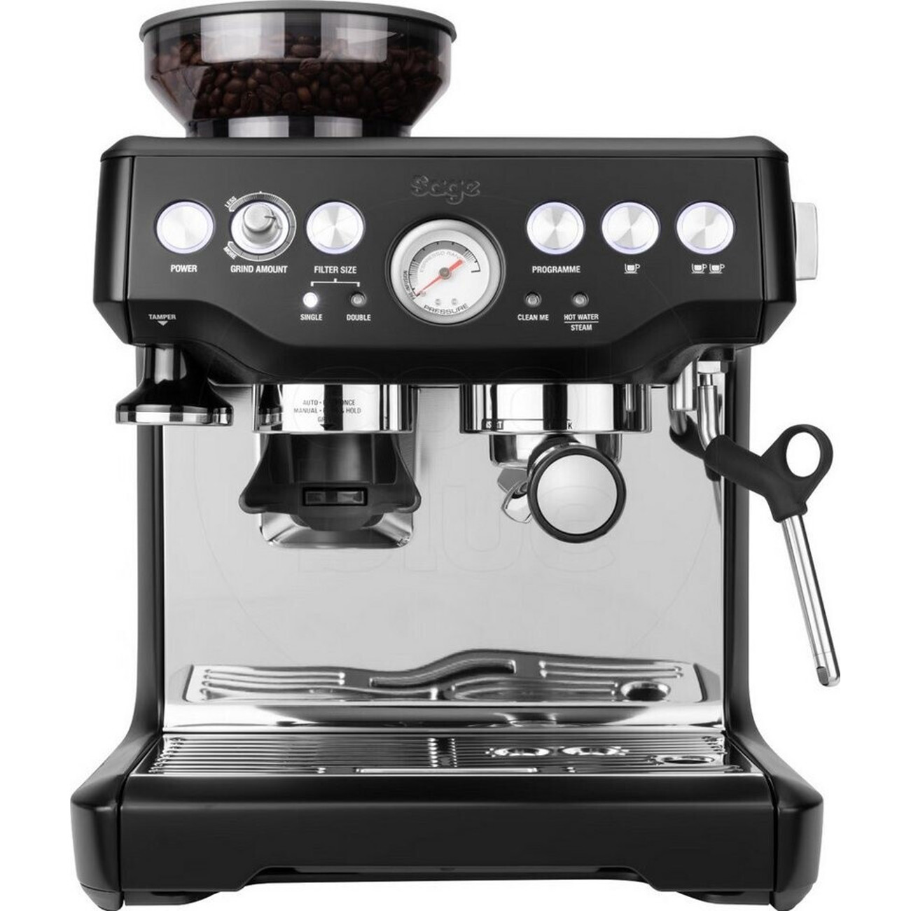 Sage Barista Express Siebträgermaschine schwarz mit integriertem Mahlwerk und Milchaufschäumdüse