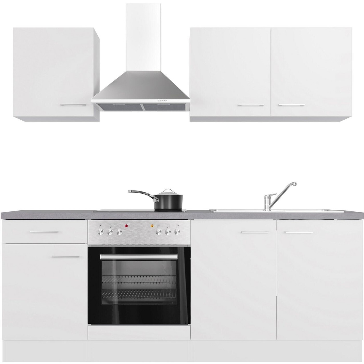 Flex-Well - Varo Kompaktküche - 210 cm weiß matt mit Glaskeramik-Kochfeld, Schublade, Restwärmeanzeige, zerlegt reversible Variante 00012365
