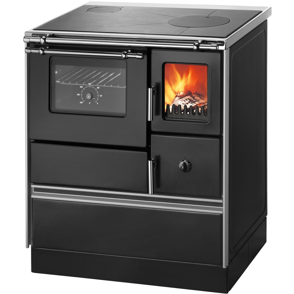 Wamsler - Holzherd K 176 F/A 70 schwarz, links, Sichtfenster, Stahl, Keramik, 5 kW