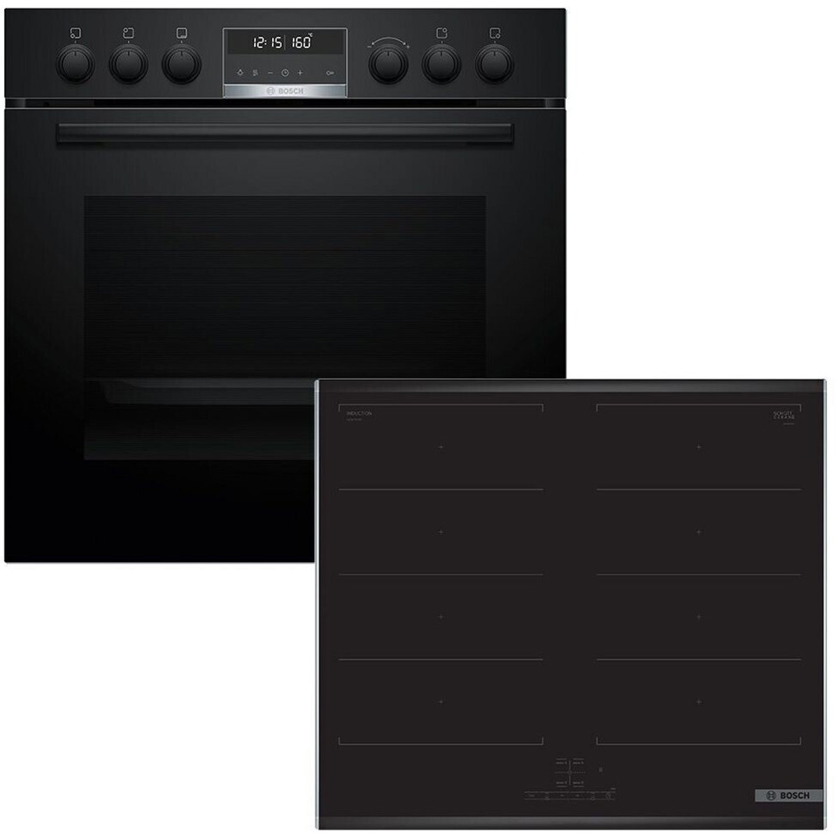 Bosch - Serie 6 - HEB578BB4 mit NXX675CB5E - Induktionsherd-Set schwarz, 71L, 10 Programme, Pyrolyse, FlexInduction