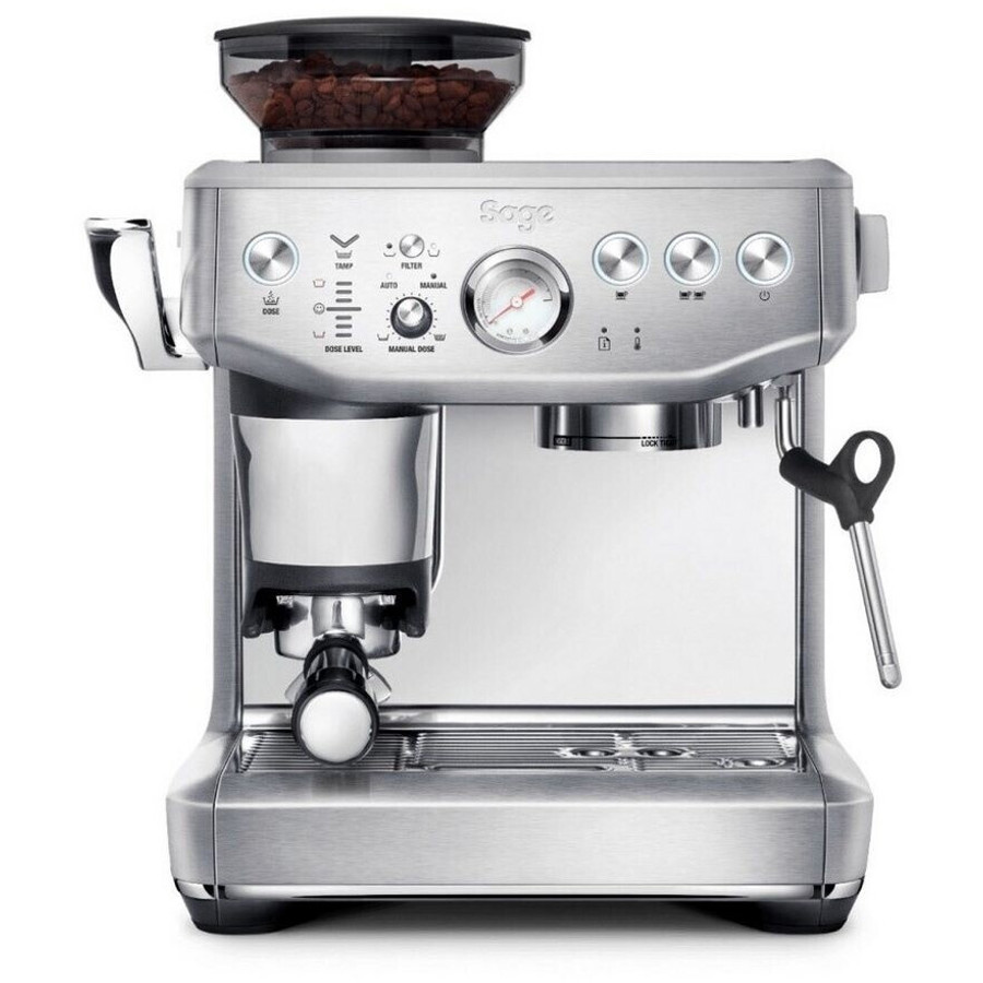 Sage Barista Express Impress Espressomaschine silber - Kegelmahlwerk, 25 Mahlstufen, mit Milchaufschäumdüse