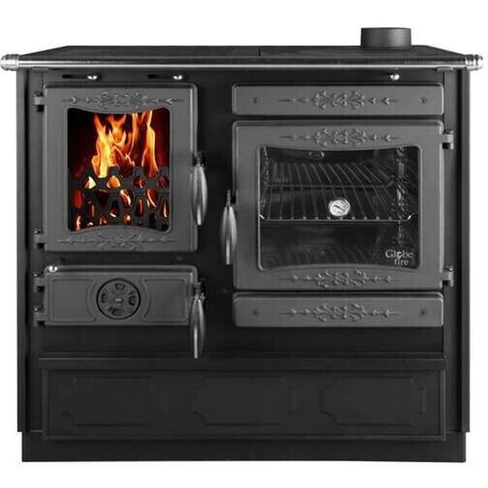 Globefire Alhena - Küchenofen - Dauerbrand, Scheibenspülung, Thermometer, Rüttelrost - rot, schwarz